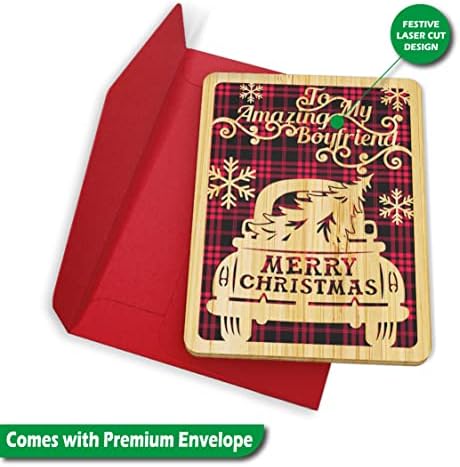 כרטיס חג מולד שמח לחבר - | מיוצר מבמבוק אמיתי | 6 x 4.5 - חבילה אחת | חתך לייזר, טנדר נושא נושא חג